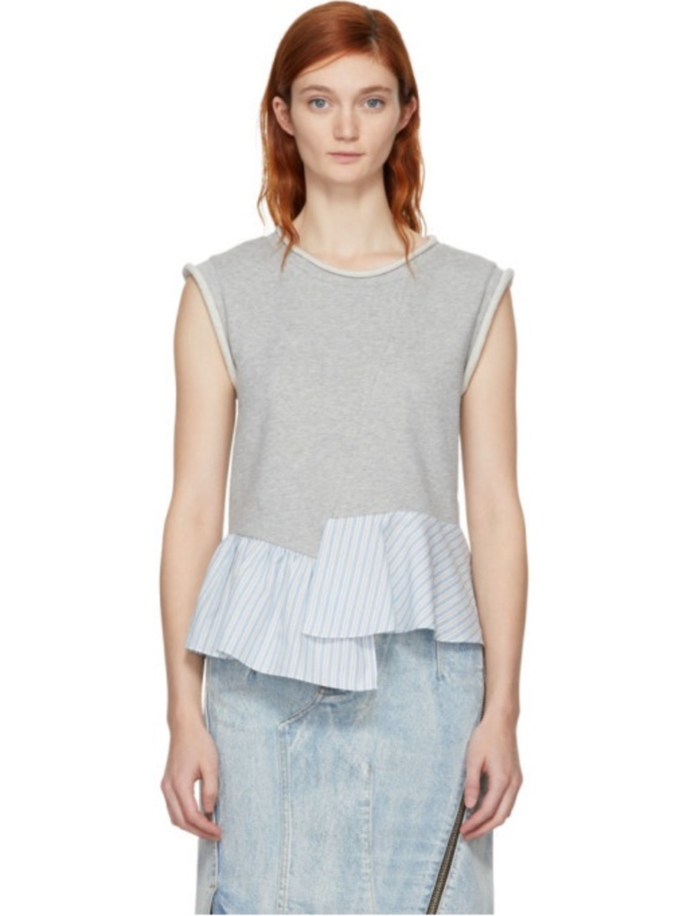 3.1 Phillip Lim Striped Asymmetric Peplum Sleeveless Top Mixed Media